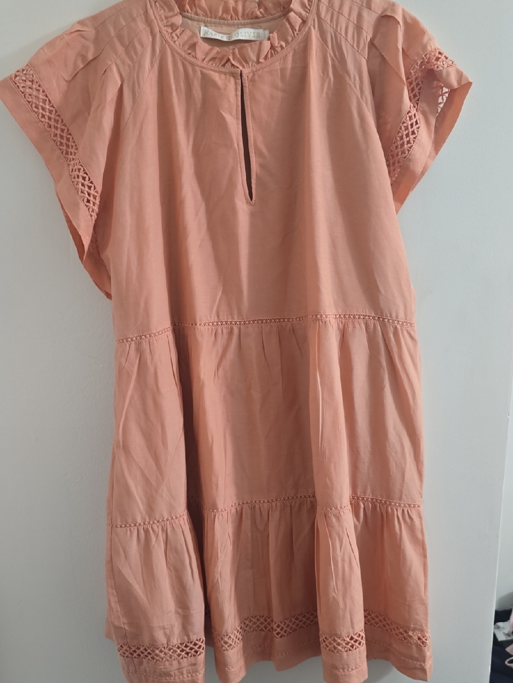Marie Oliver Peach Ruffled Neckline Dress